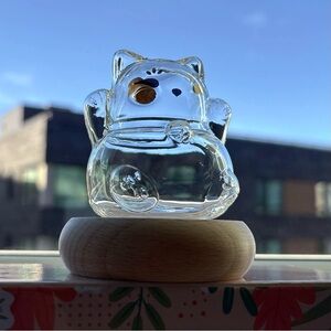 Glass Memorial Jar Cat Keepsake for Fur, Stones with Wooden Base for Home Decor